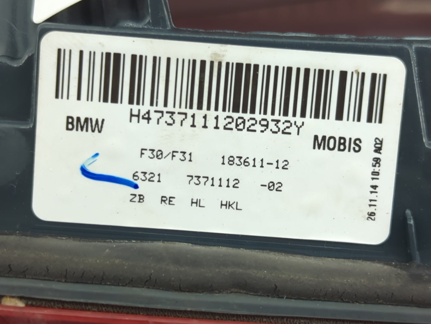 2014 Bmw 3-Series Tail Light Assembly Passenger Right OEM P/N:63217371112 7371112, 183611-12 Fits Fits 2012 2013 2015 OEM Us