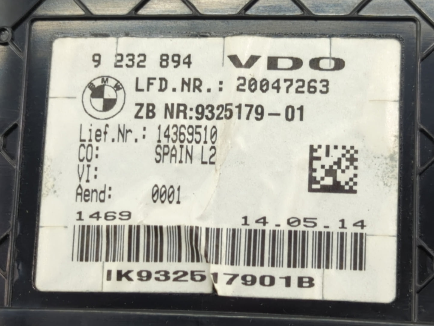 2013-2018 Bmw 320 Instrument Cluster Speedometer Gauges P/N:9325179-01 9232894 Miles:25K Fits OEM Used Auto Parts - Oemuseda