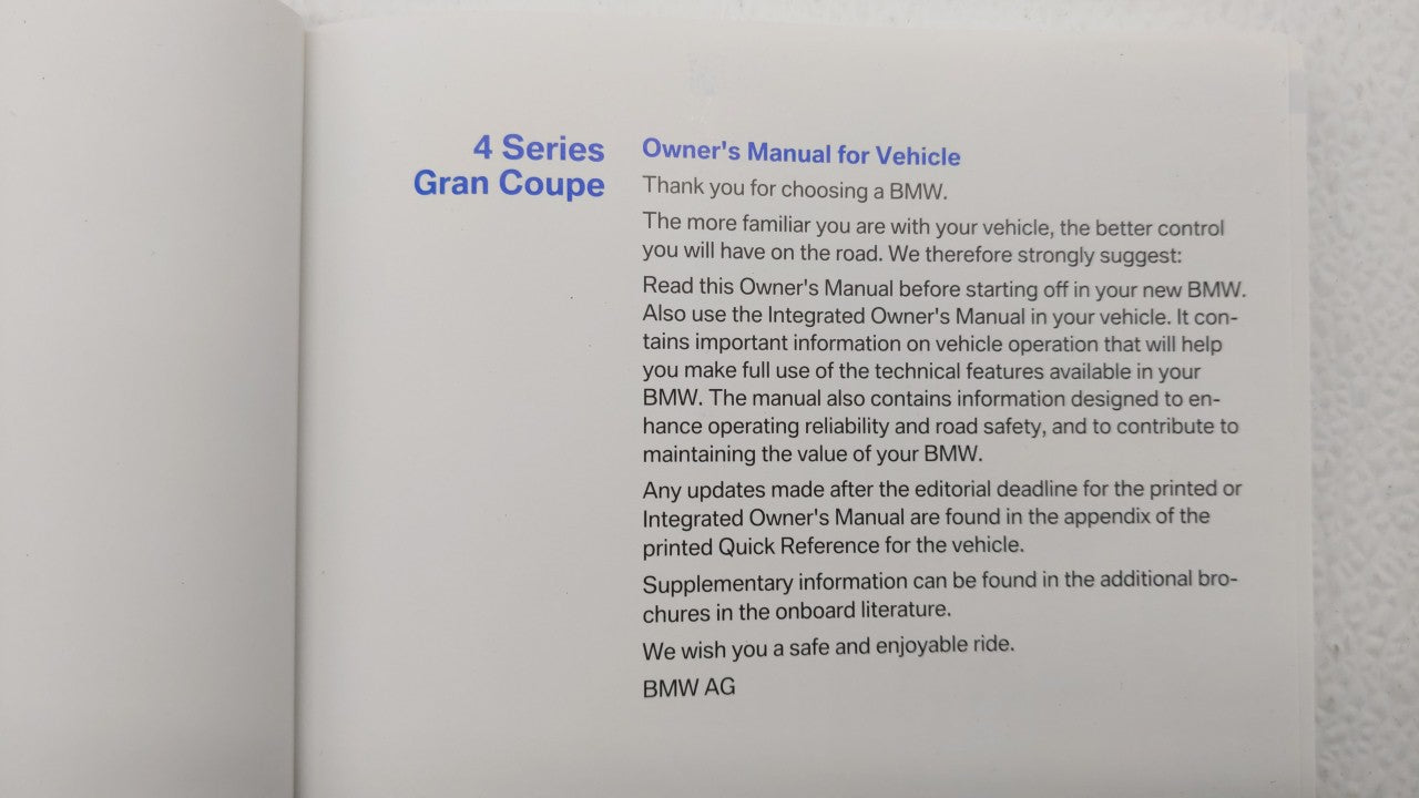2014 Bmw 420i Gran Coupe Owners Manual Book Guide OEM Used Auto Parts - Oemusedautoparts1.com