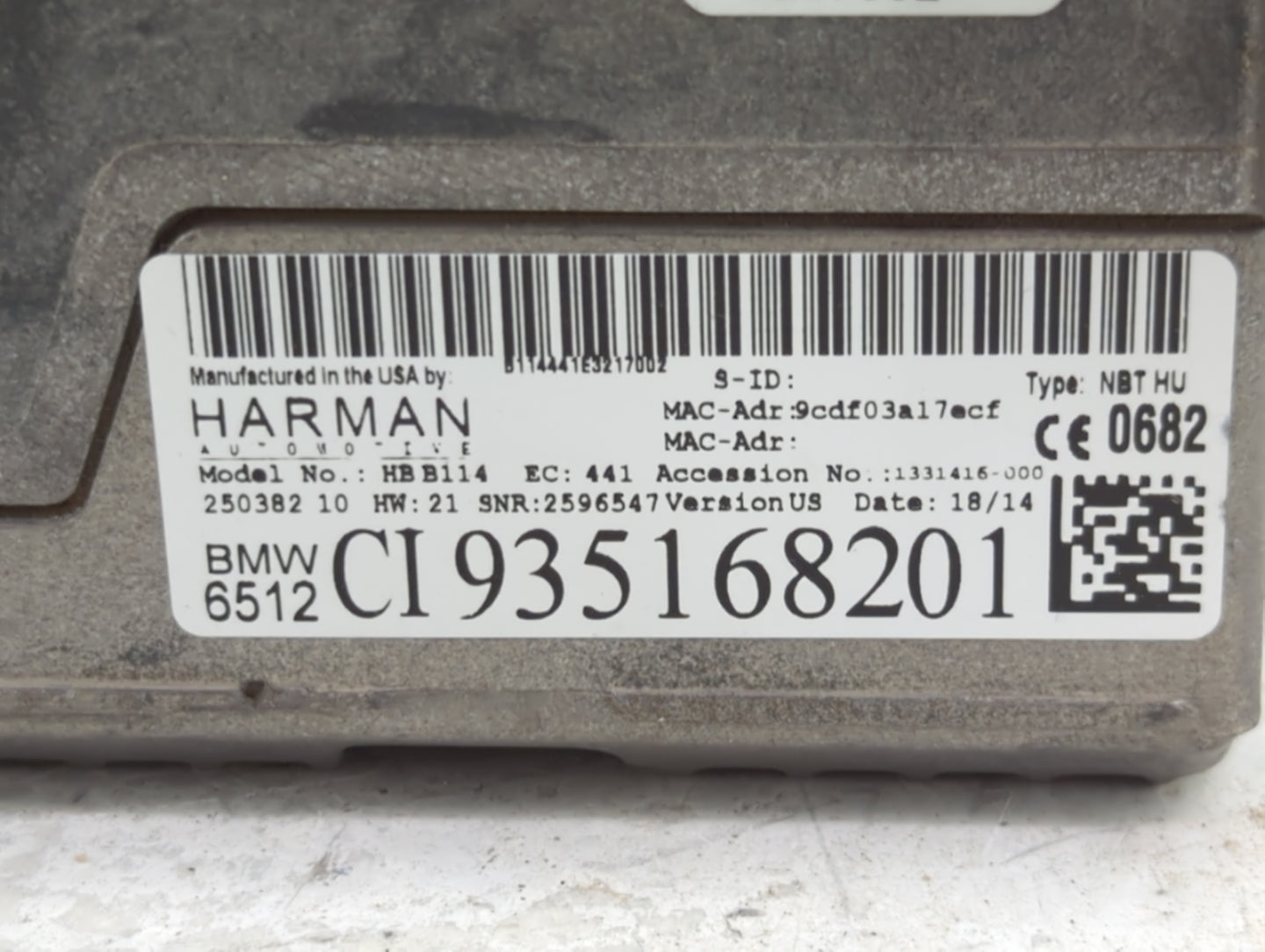2014 Bmw 428i Radio AM FM Cd Player Receiver Replacement P/N:HBB114 CI935168201, 9354683 Fits OEM Used Auto Parts - Oemuseda