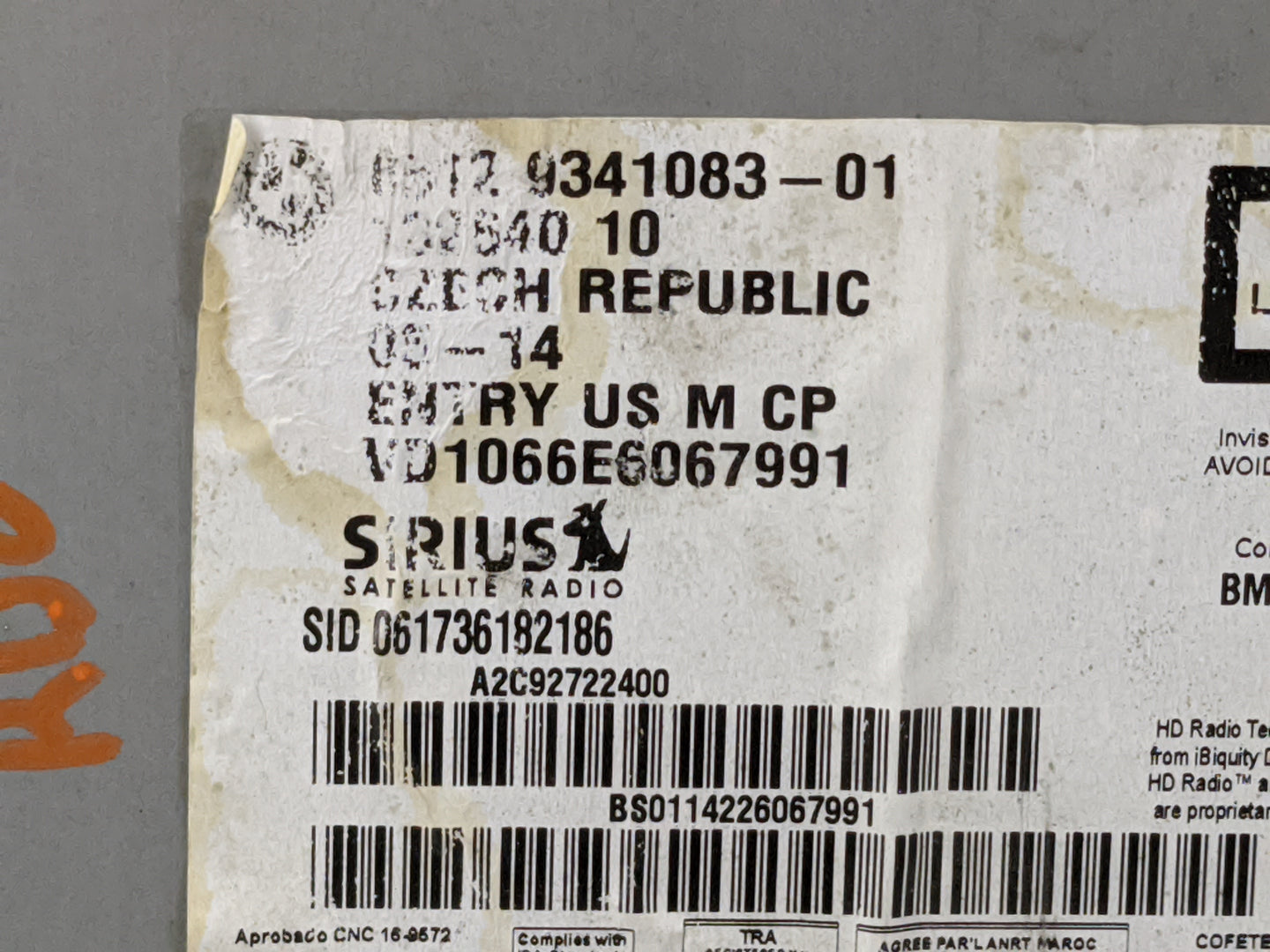 2014 Bmw 428i Radio AM FM Cd Player Receiver Replacement P/N:9341083-01 A2C92722400, A2C31366600 Fits OEM Used Auto Parts - 