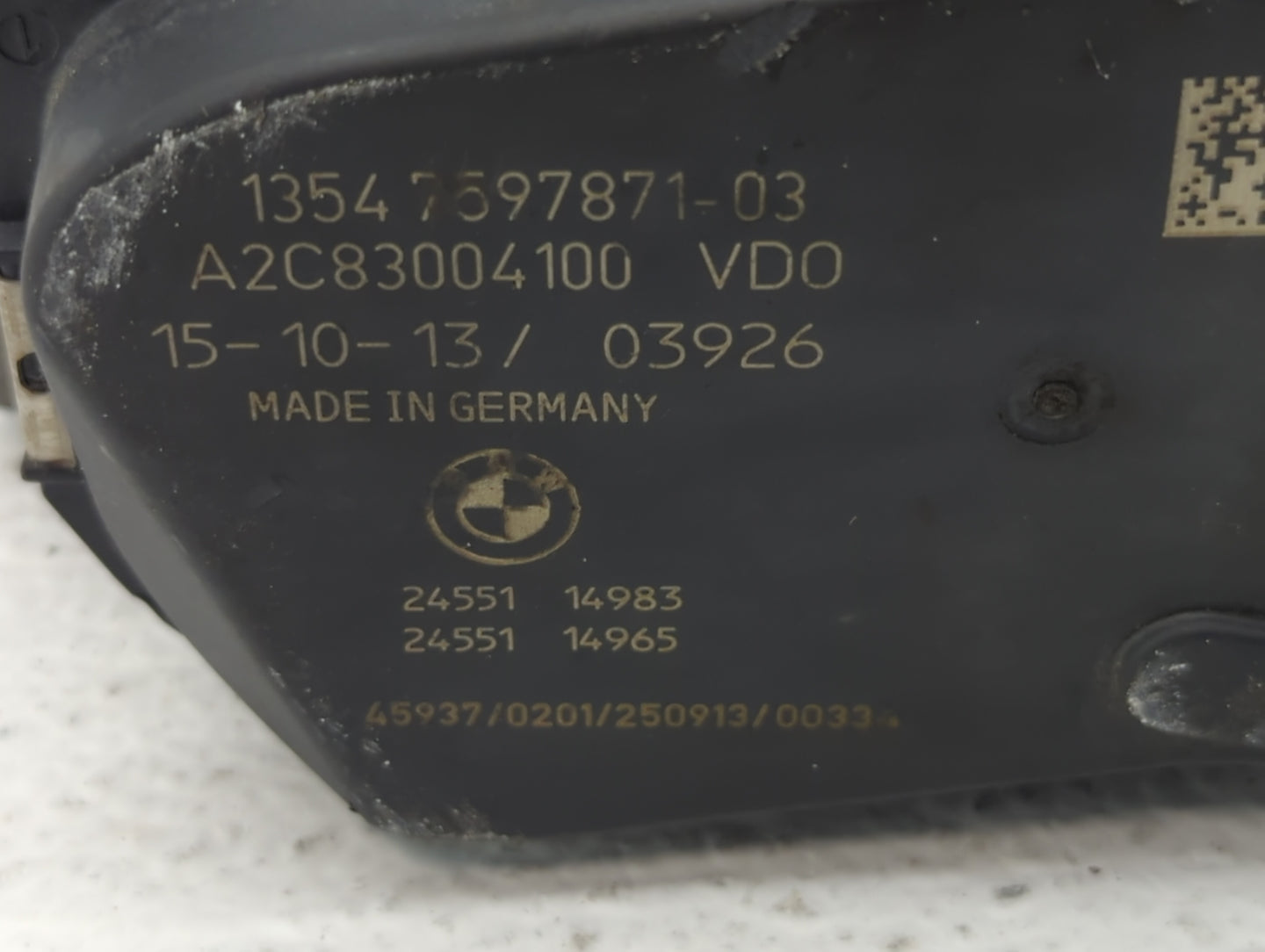 2010-2017 Bmw 535i Throttle Body P/N:1354 7597871-01 1354 7597871-03 Fits OEM Used Auto Parts - Oemusedautoparts1.com