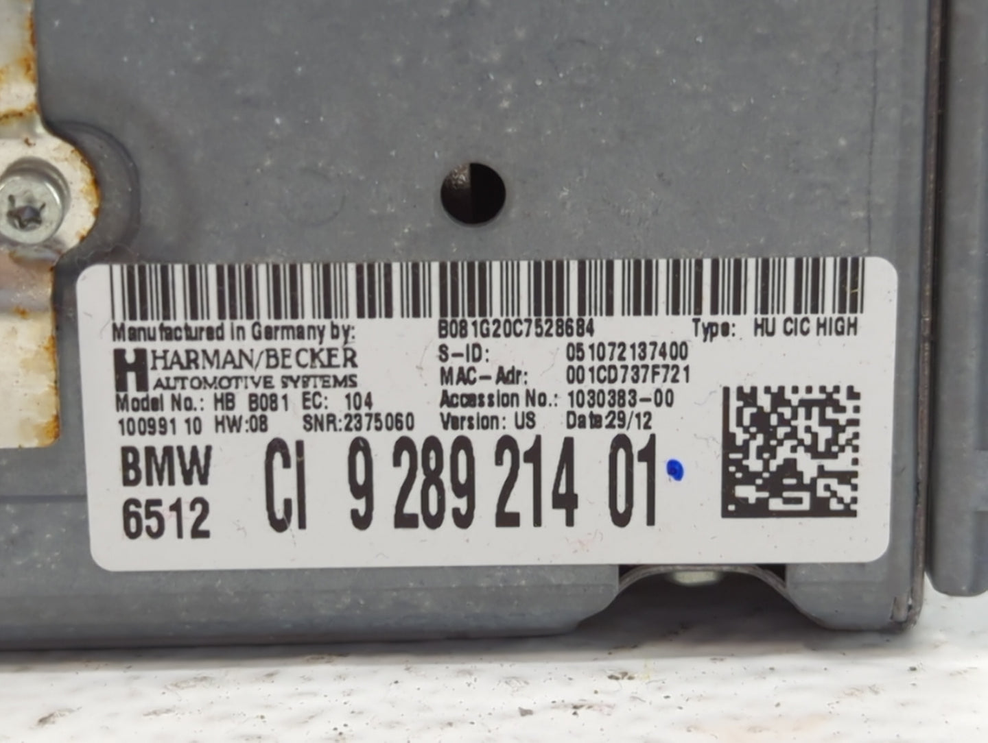 2014-2017 Bmw 535i Radio AM FM Cd Player Receiver Replacement P/N:CI 9 289 214 01 Fits Fits 2014 2015 2016 2017 2019 OEM Use