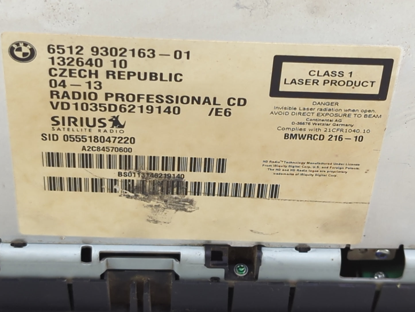 2012-2015 Bmw X1 Radio AM FM Cd Player Receiver Replacement P/N:9302163-01 65129302163-01 Fits OEM Used Auto Parts - Oemused