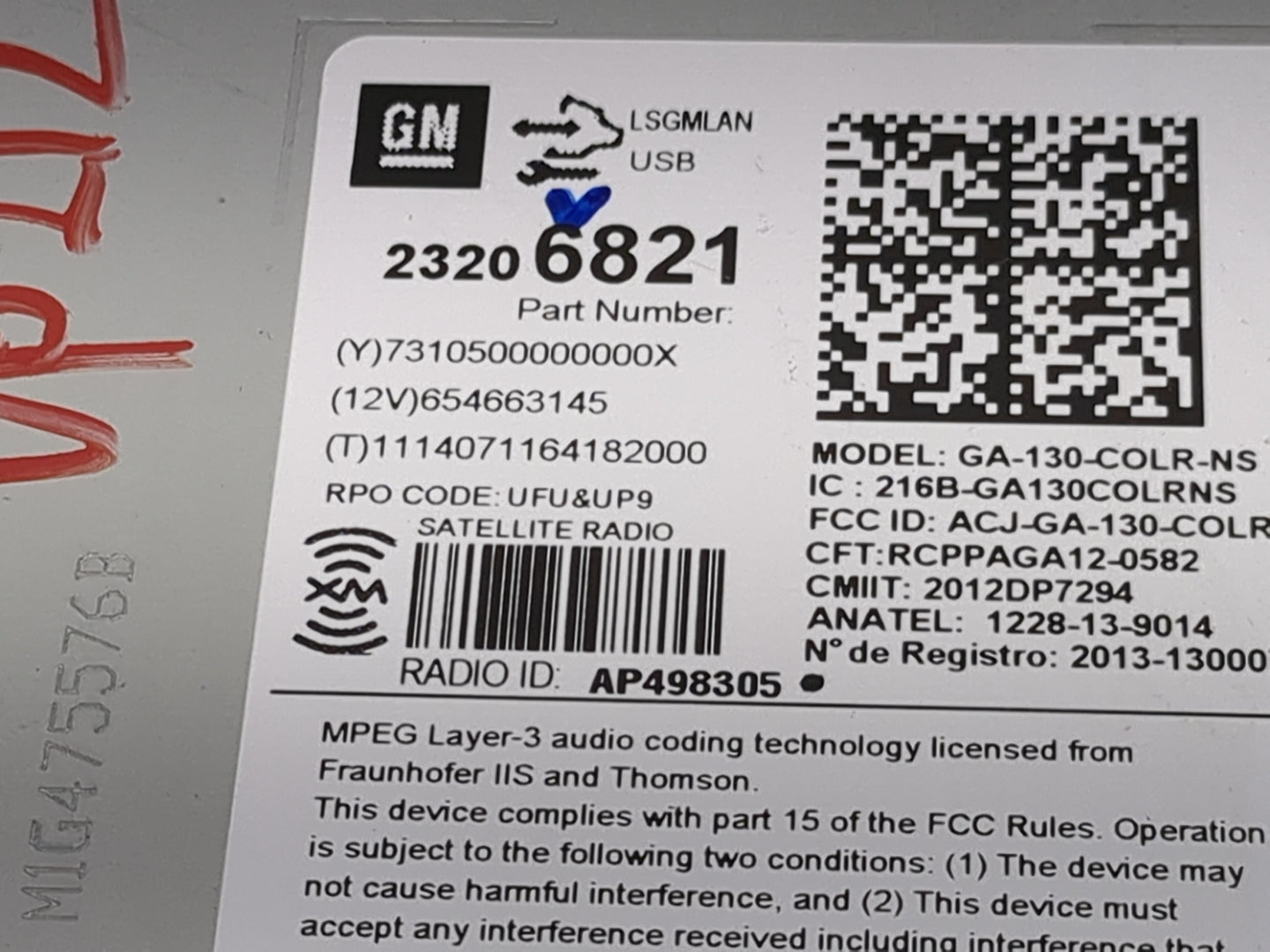2014 Buick Verano Radio AM FM Cd Player Receiver Replacement P/N:23206821 GA-130-COLR-NS, 216B-GA130COLRNS, ACJ-GA-130-COLR 