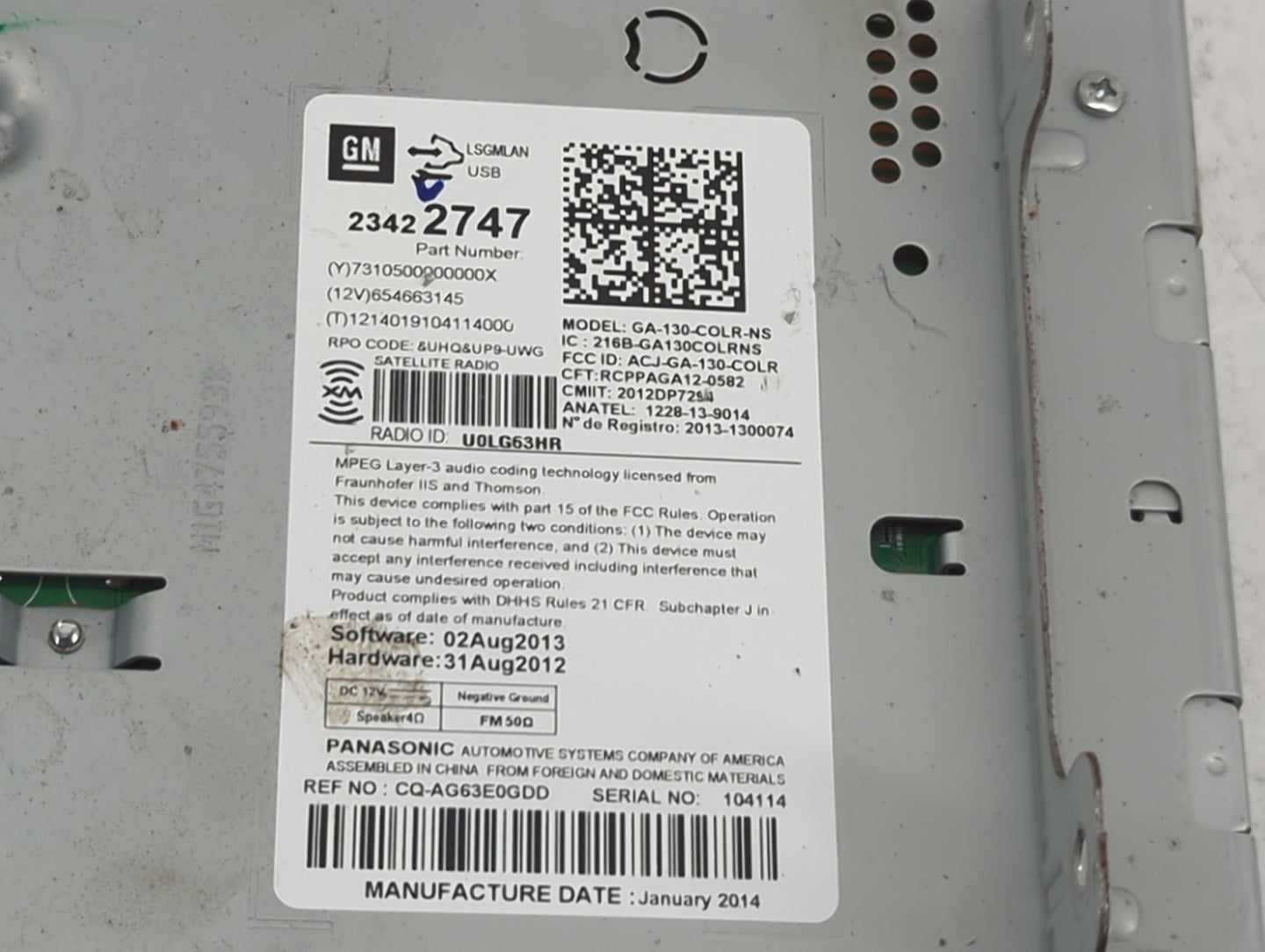 2014 Chevrolet Camaro Radio AM FM Cd Player Receiver Replacement P/N:23422747 GA-130-COLR-NS, ACJ-GA-130-COLR, CQ-AG63E0GDD 