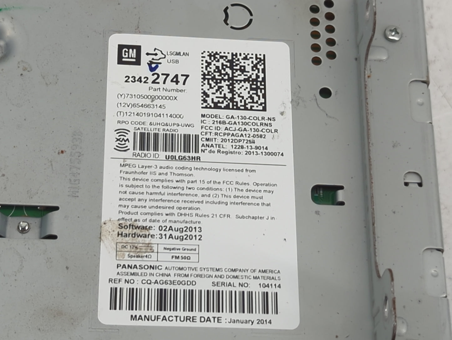 2014 Chevrolet Camaro Radio AM FM Cd Player Receiver Replacement P/N:23422747 GA-130-COLR-NS, ACJ-GA-130-COLR, CQ-AG63E0GDD 