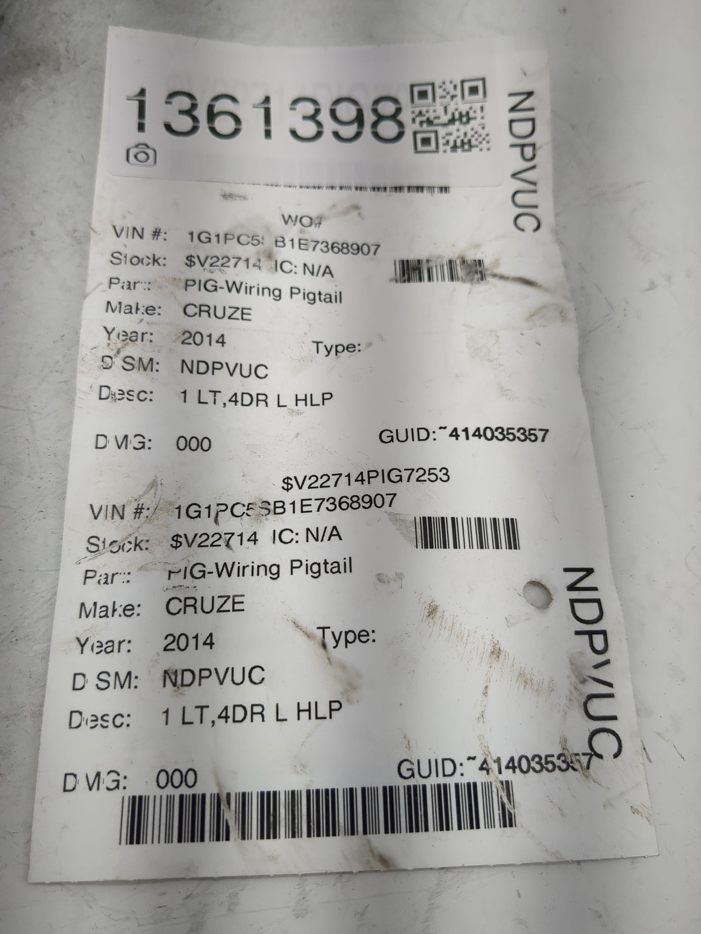 2014 Chevrolet Cruze Air Bag Passenger Right Knee OEM P/N:A1IM01-309BC4BJ4G0 20TML004BCXDE1060TP Fits OEM Used Auto Parts - 