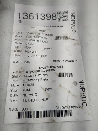compare product 2014 Chevrolet Cruze Air Bag Passenger Right Knee OEM P/N:A1IM01-309BC4BJ4G0 20TML004BCXDE1060TP Fits OEM Used Auto Parts