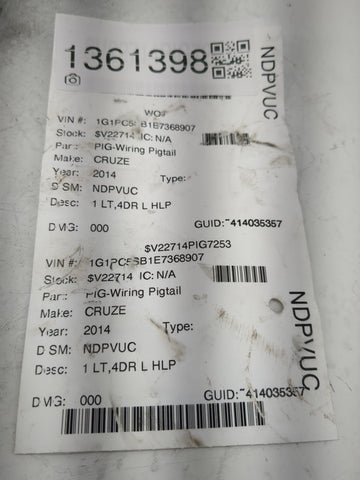 2014 Chevrolet Cruze Air Bag Passenger Right Knee OEM P/N:A1IM01-309BC4BJ4G0 20TML004BCXDE1060TP Fits OEM Used Auto Parts - 