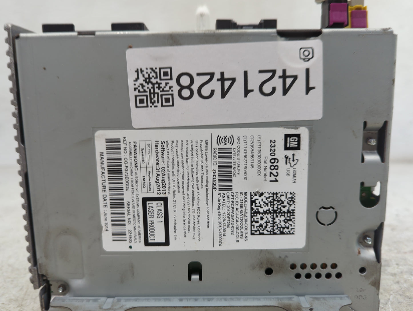 2014 Chevrolet Cruze Radio AM FM Cd Player Receiver Replacement P/N:23206821 Fits OEM Used Auto Parts - Oemusedautoparts1.co