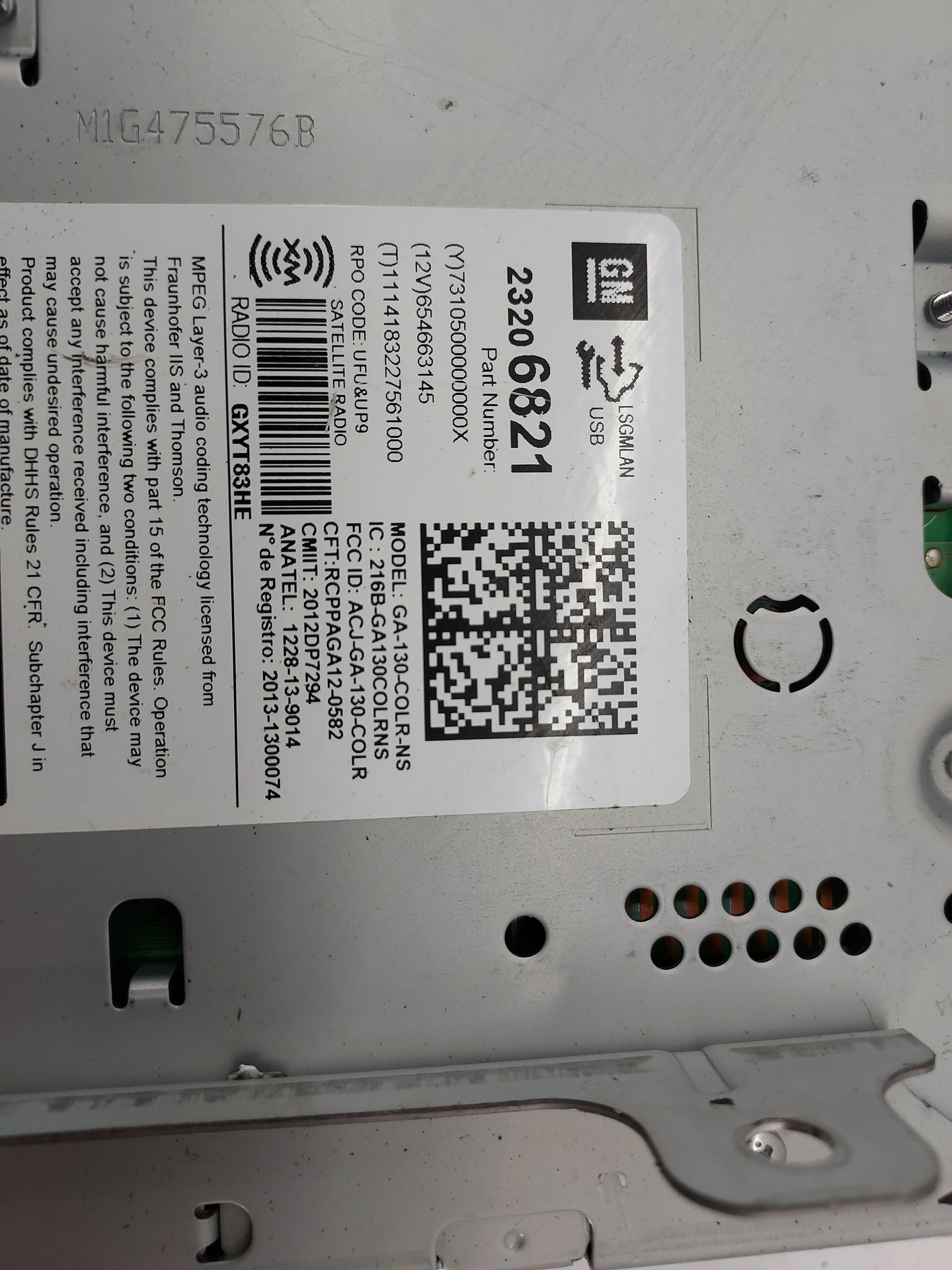 2014 Chevrolet Cruze Radio AM FM Cd Player Receiver Replacement P/N:23206821 GA-130-COLR-NS, GXYT83HE, M1G475576B Fits OEM U