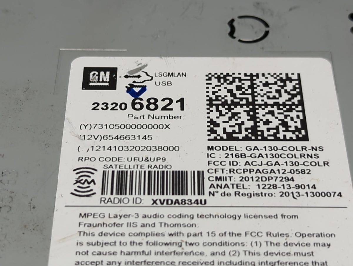 2014 Chevrolet Cruze Radio AM FM Cd Player Receiver Replacement P/N:23206821 GA-130-COLR-NS, 216B-GA130COLRNS Fits OEM Used 