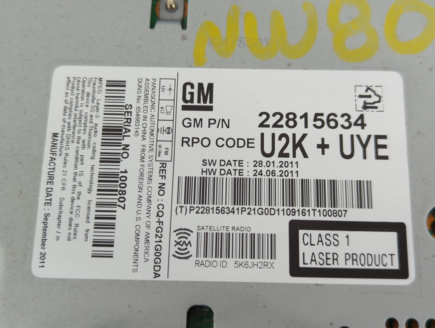 2011-2016 Chevrolet Cruze Radio AM FM Cd Player Receiver Replacement P/N:22815634 Fits Fits 2011 2012 2013 2014 2015 2016 OE