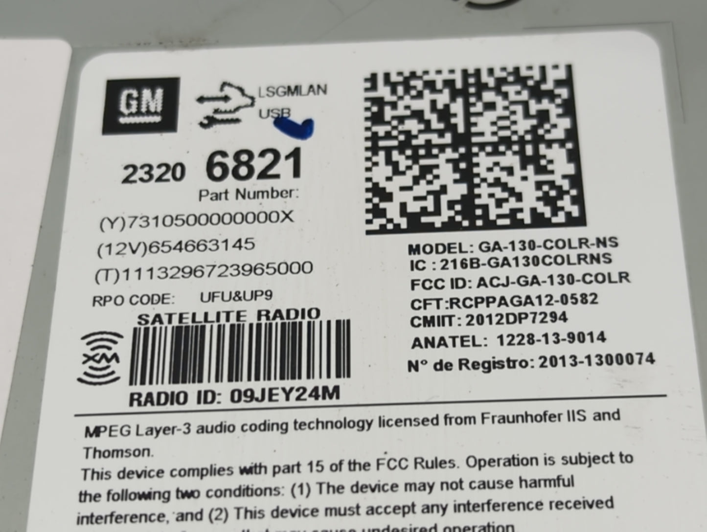 2014 Chevrolet Equinox Radio AM FM Cd Player Receiver Replacement P/N:23206821 GA-130-COLR-NS, ACJ-GA-130-COLR Fits OEM Used