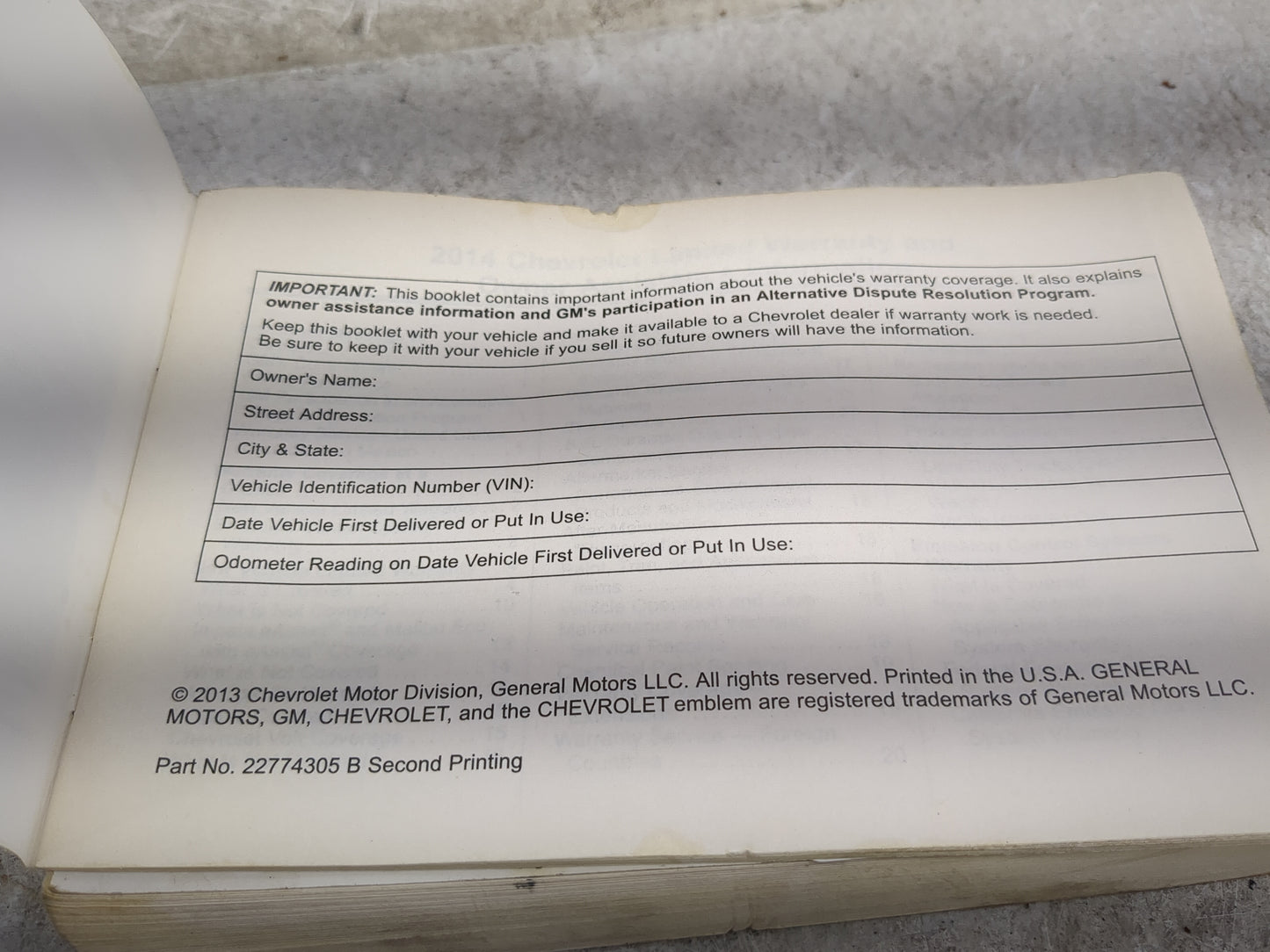 2014 Chevrolet Malibu Owners Manual Book Guide OEM Used Auto Parts - Oemusedautoparts1.com