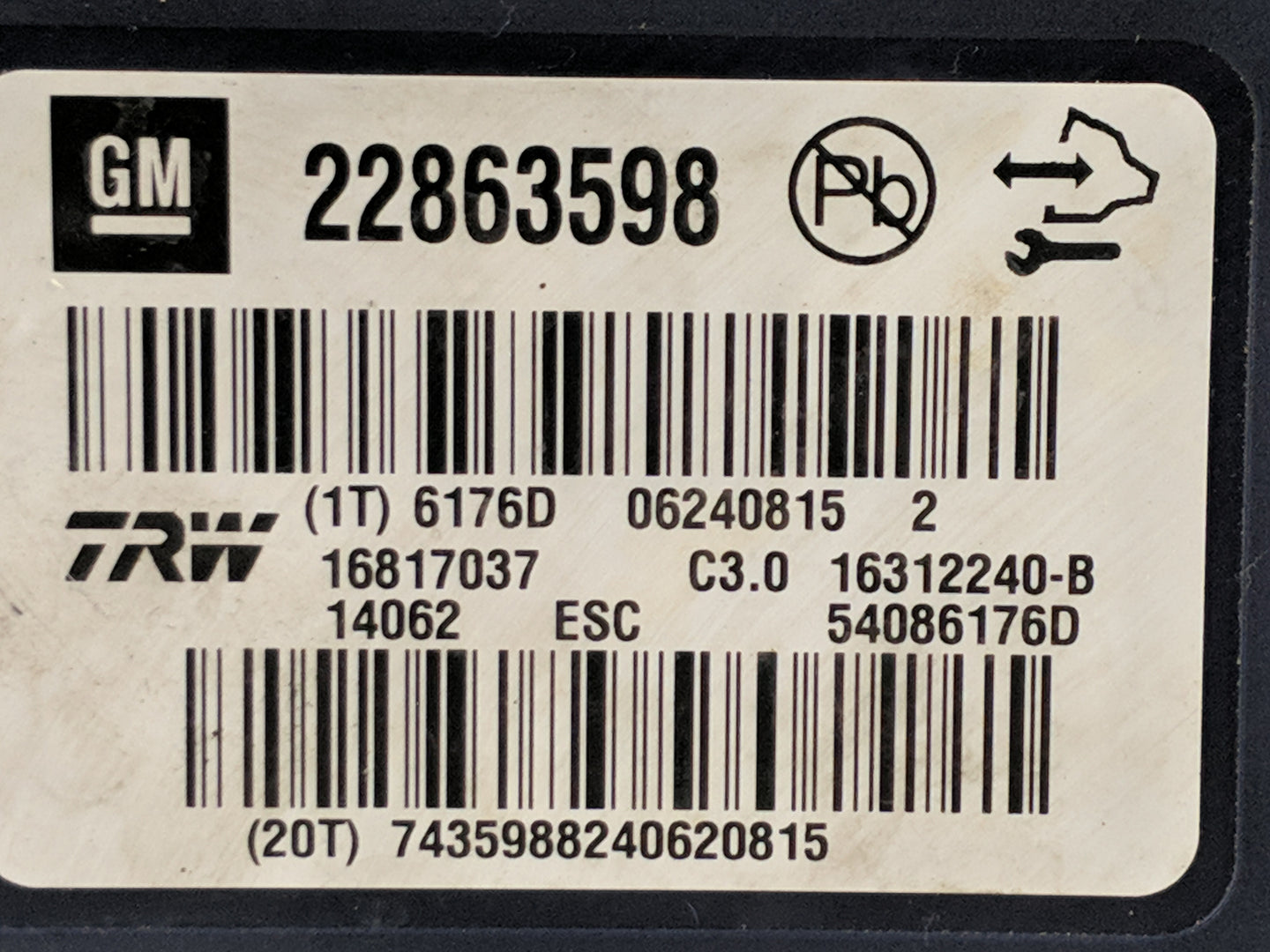 2013-2016 Chevrolet Malibu ABS Pump Control Module Replacement P/N:22863598 Fits Fits 2012 2013 2014 2015 2016 OEM Used Auto