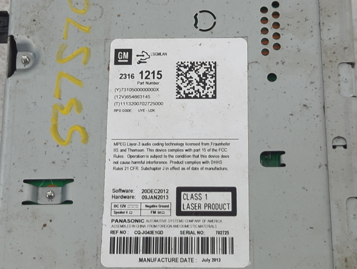 2014-2016 Chevrolet Malibu Radio AM FM Cd Player Receiver Replacement P/N:23161215 CQ-JG43E1GD Fits Fits 2014 2015 2016 OEM 