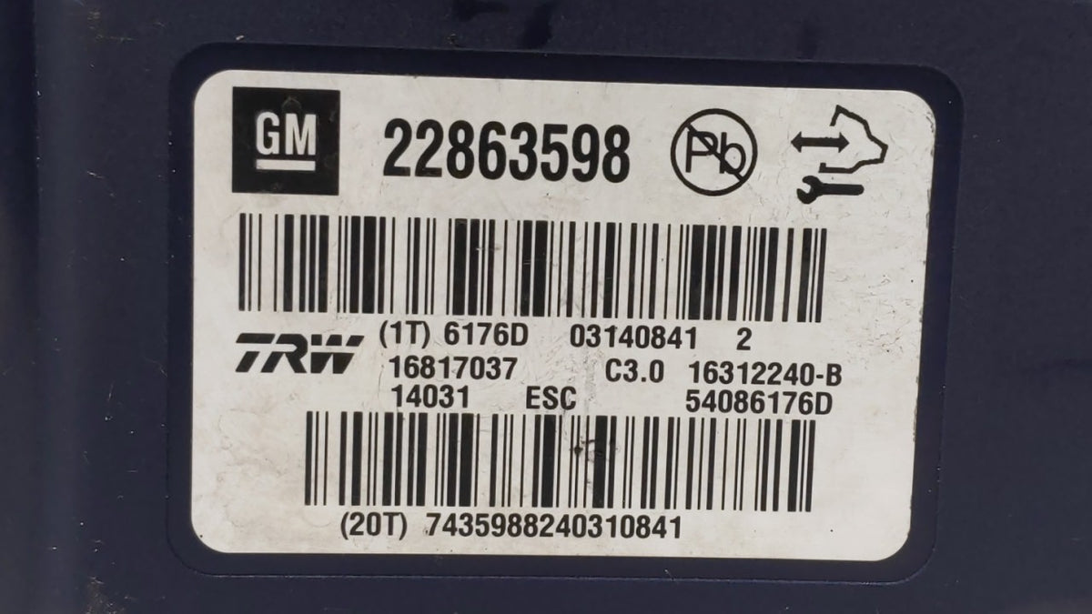 2013-2016 Chevrolet Malibu Anti-Lock Brake ABS Pump Module Actuator OEM P/N:22888501 22863598 Fits Fits 2012 2013 2014 2015 