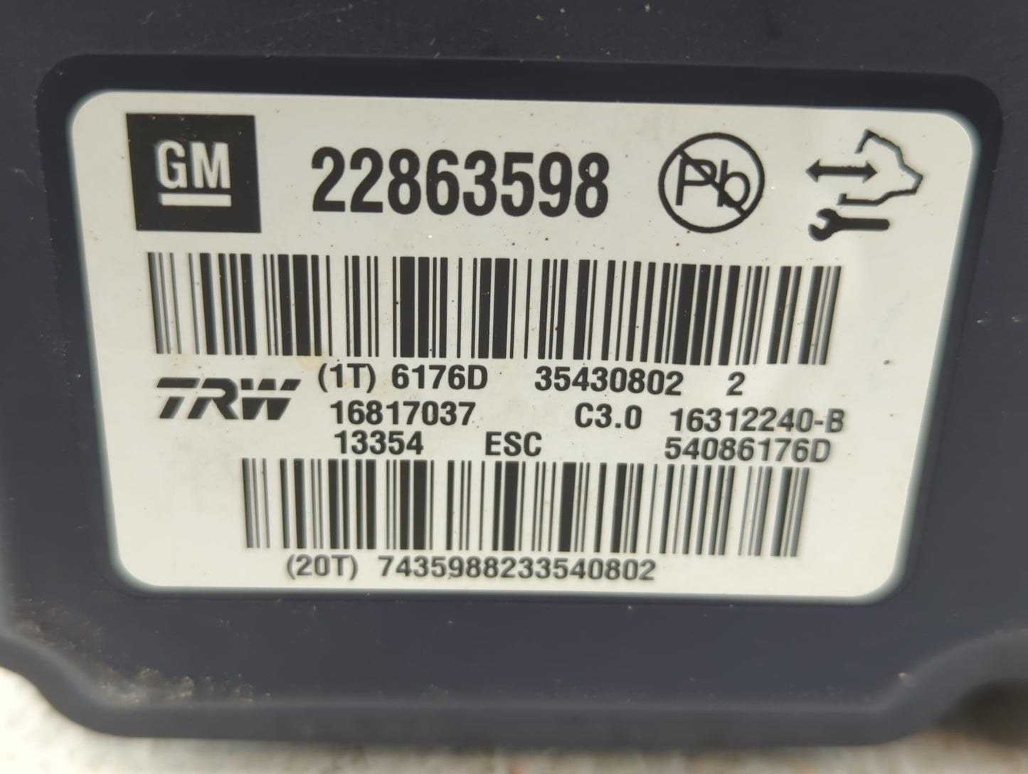 2013-2016 Chevrolet Malibu ABS Pump Control Module Replacement P/N:22863598 Fits Fits 2012 2013 2014 2015 2016 OEM Used Auto