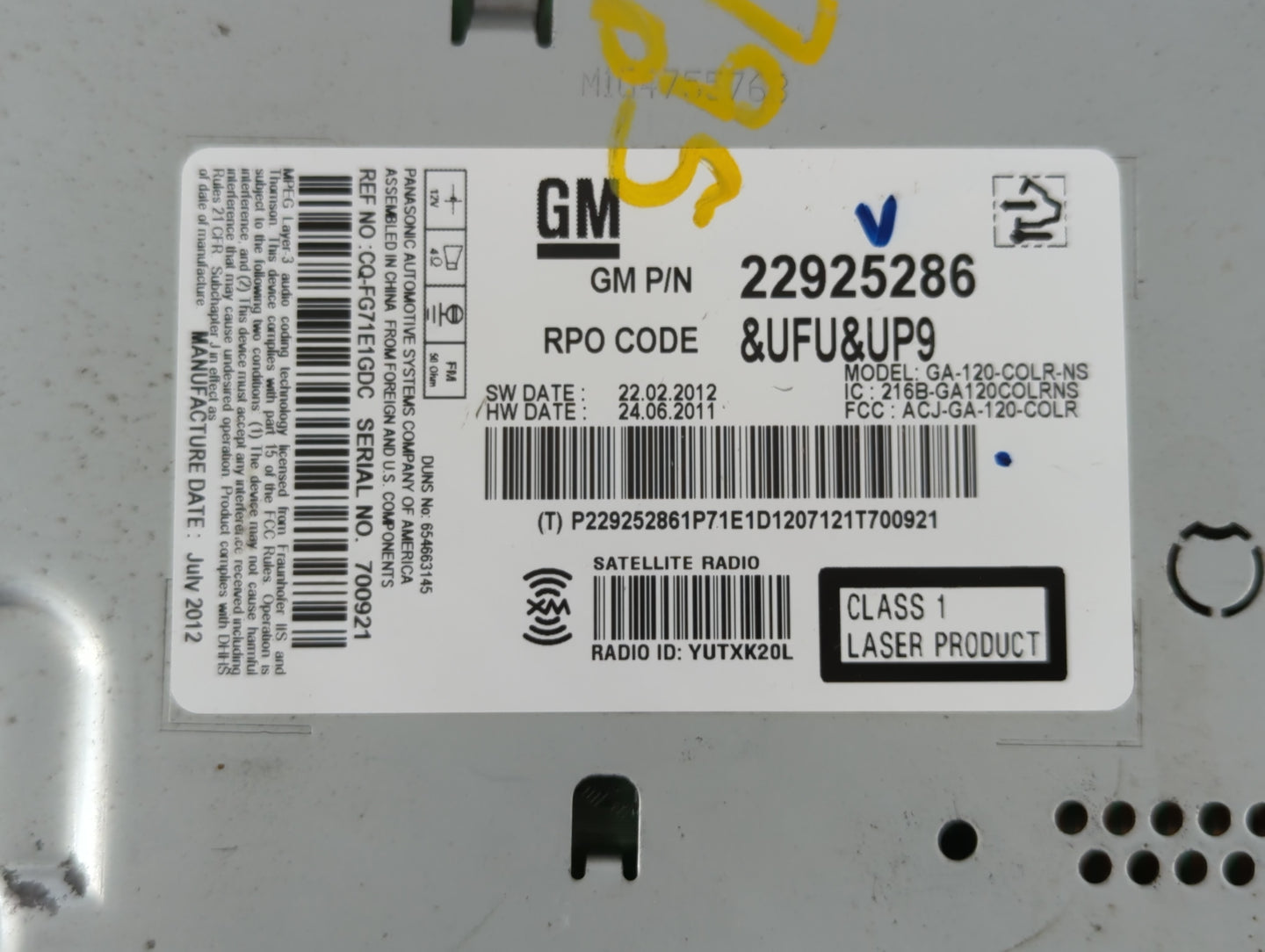 2013-2014 Chevrolet Malibu Radio AM FM Cd Player Receiver Replacement P/N:22925286 Fits Fits 2013 2014 OEM Used Auto Parts -