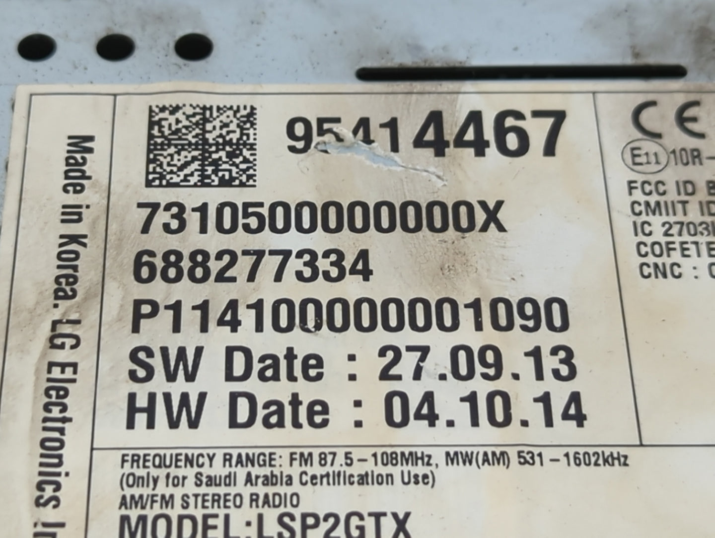 2014 Chevrolet Sonic Radio AM FM Cd Player Receiver Replacement P/N:95414467 Fits OEM Used Auto Parts - Oemusedautoparts1.co