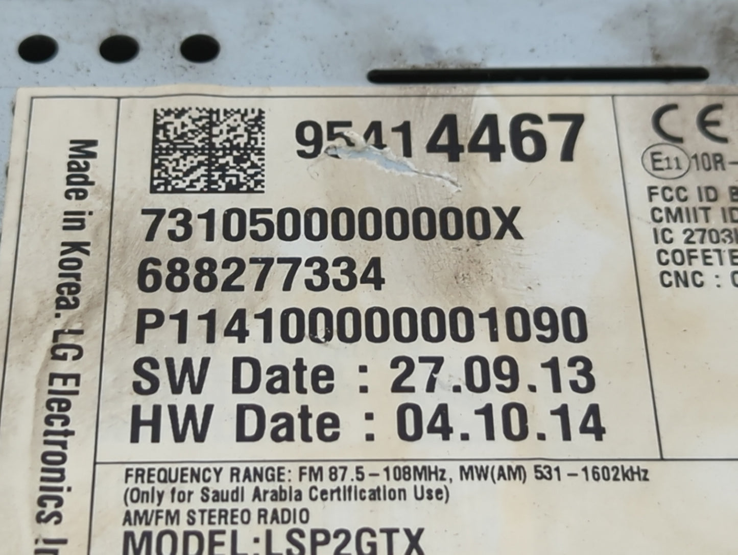 2014 Chevrolet Sonic Radio AM FM Cd Player Receiver Replacement P/N:95414467 Fits OEM Used Auto Parts - Oemusedautoparts1.co
