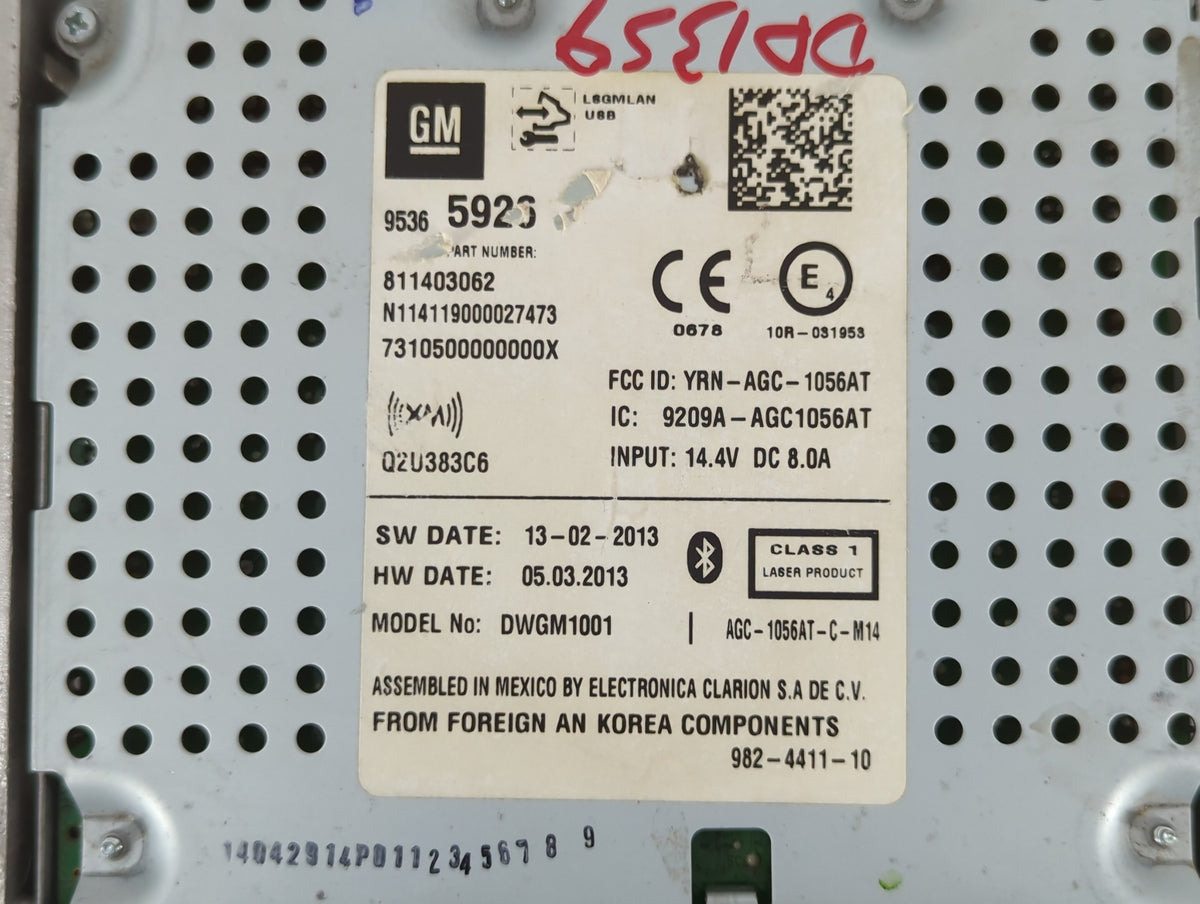 2014-2014 Chevrolet Sonic Am Fm Cd Player Radio Receiver 681686 - Oemusedautoparts1.com