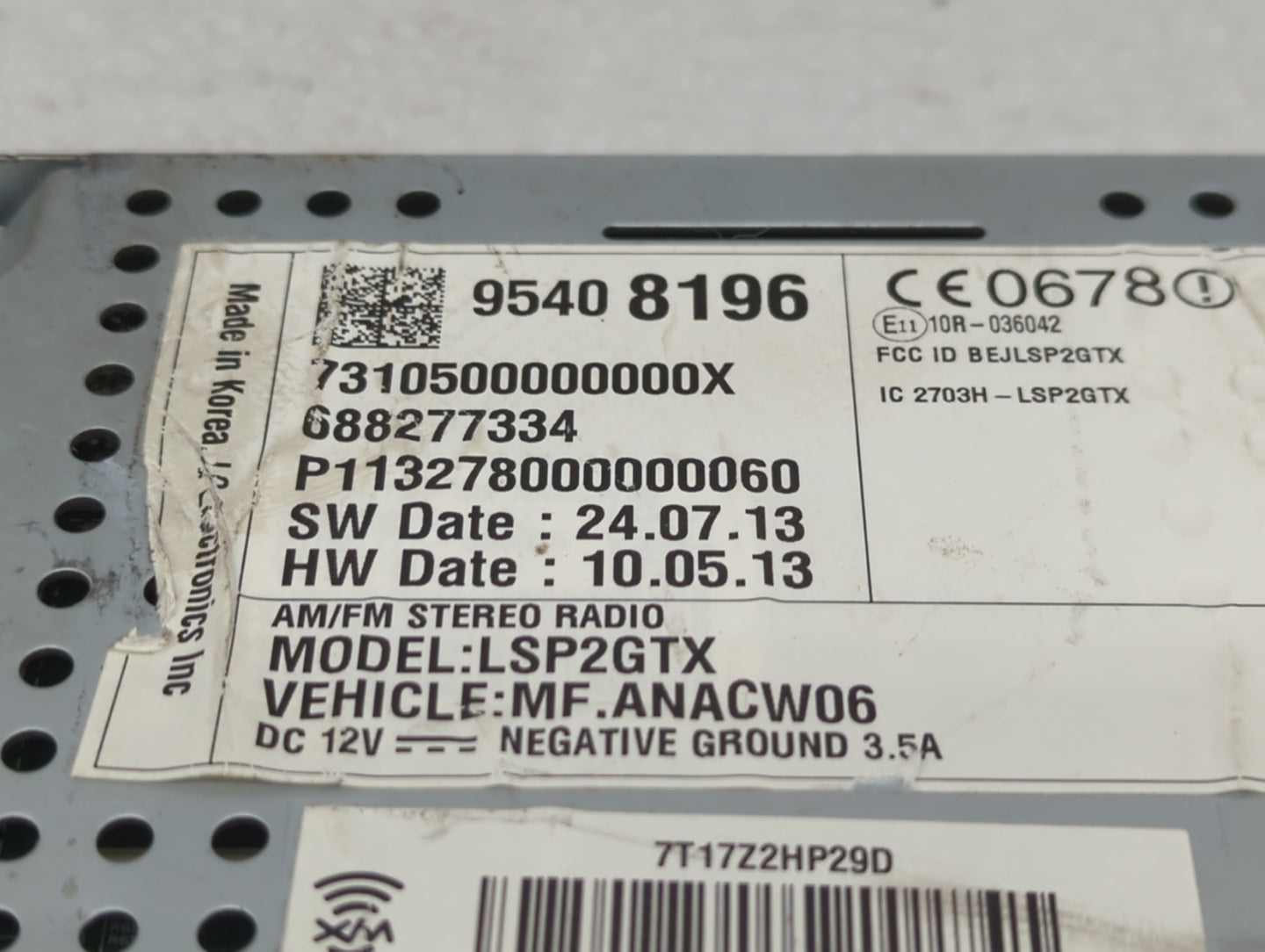 2013-2014 Chevrolet Spark Radio AM FM Cd Player Receiver Replacement P/N:95408196 Fits Fits 2013 2014 OEM Used Auto Parts - 
