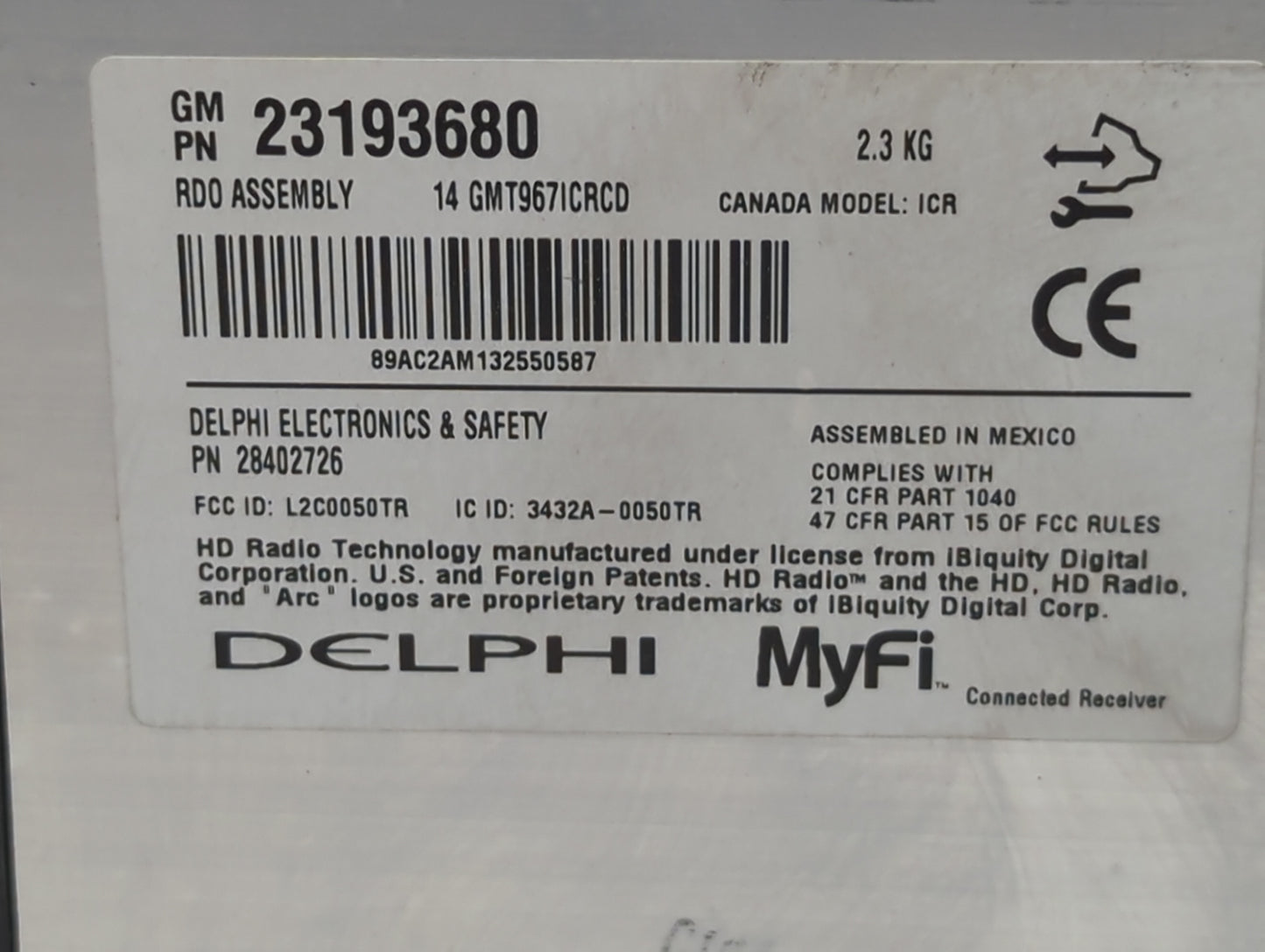 2013-2014 Chevrolet Traverse Radio AM FM Cd Player Receiver Replacement P/N:23193680 28402726, L2C0050TR Fits Fits 2013 2014