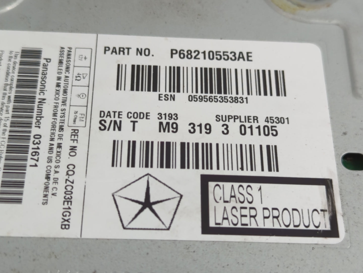 2014 Chrysler 300 Radio AM FM Cd Player Receiver Replacement P/N:P68210554AE Fits OEM Used Auto Parts - Oemusedautoparts1.co