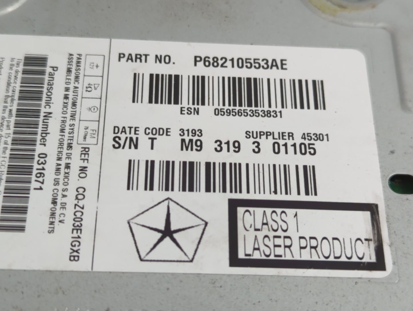 2014 Chrysler 300 Radio AM FM Cd Player Receiver Replacement P/N:P68210554AE Fits OEM Used Auto Parts - Oemusedautoparts1.co