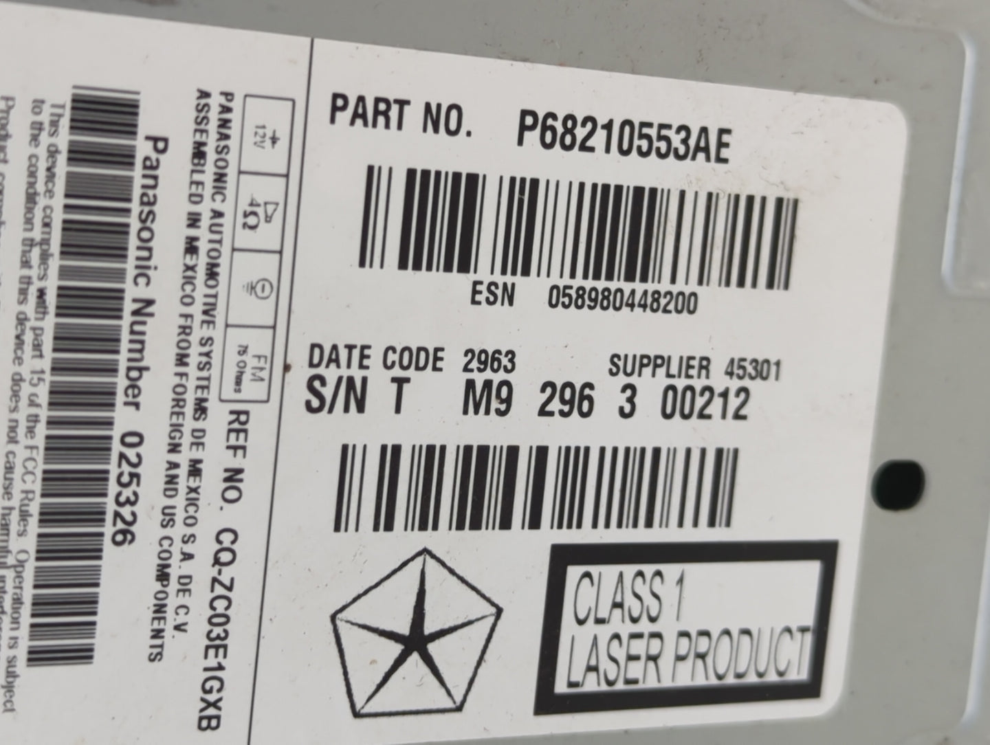 2014 Chrysler 300 Radio AM FM Cd Player Receiver Replacement P/N:68210553AE Fits OEM Used Auto Parts - Oemusedautoparts1.com