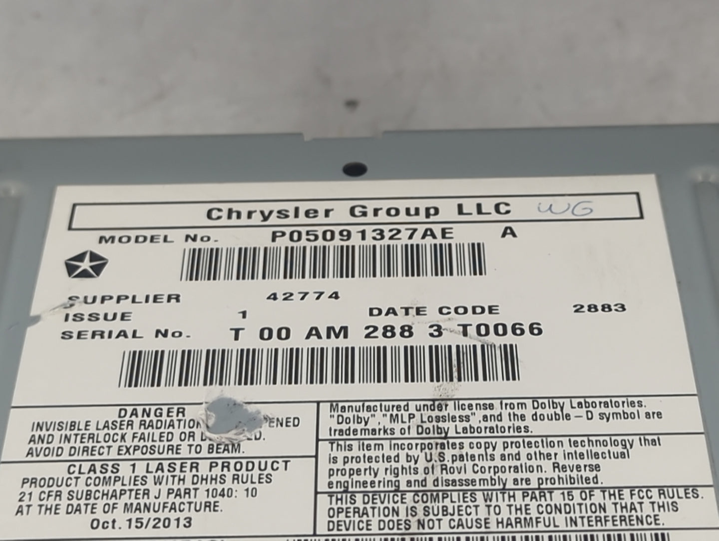 2014 Chrysler Town & Country Radio AM FM Cd Player Receiver Replacement P/N:P05091327AE Fits OEM Used Auto Parts - Oemusedau