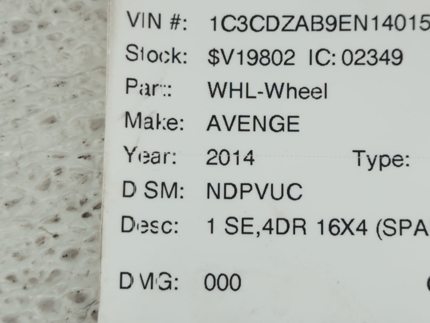 2008-2014 Dodge Avenger Spare Donut Tire Wheel Rim Oem - Oemusedautoparts1.com