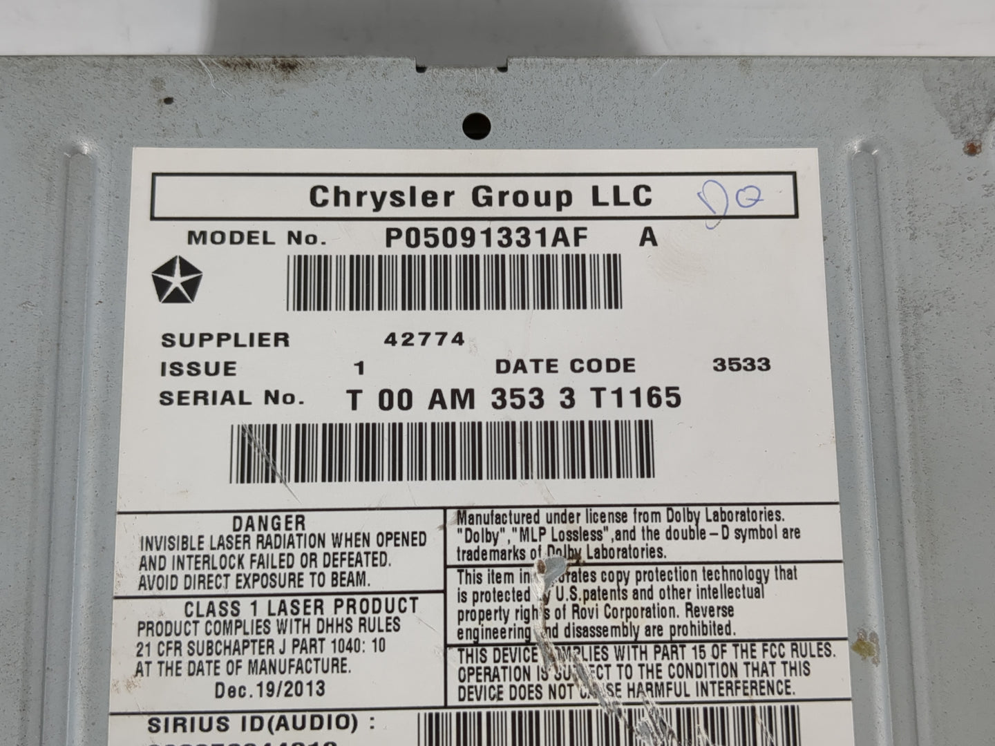 2014 Dodge Caravan Radio AM FM Cd Player Receiver Replacement P/N:P05091331AF Fits Fits 2012 2013 2015 2016 2017 2018 2019 2