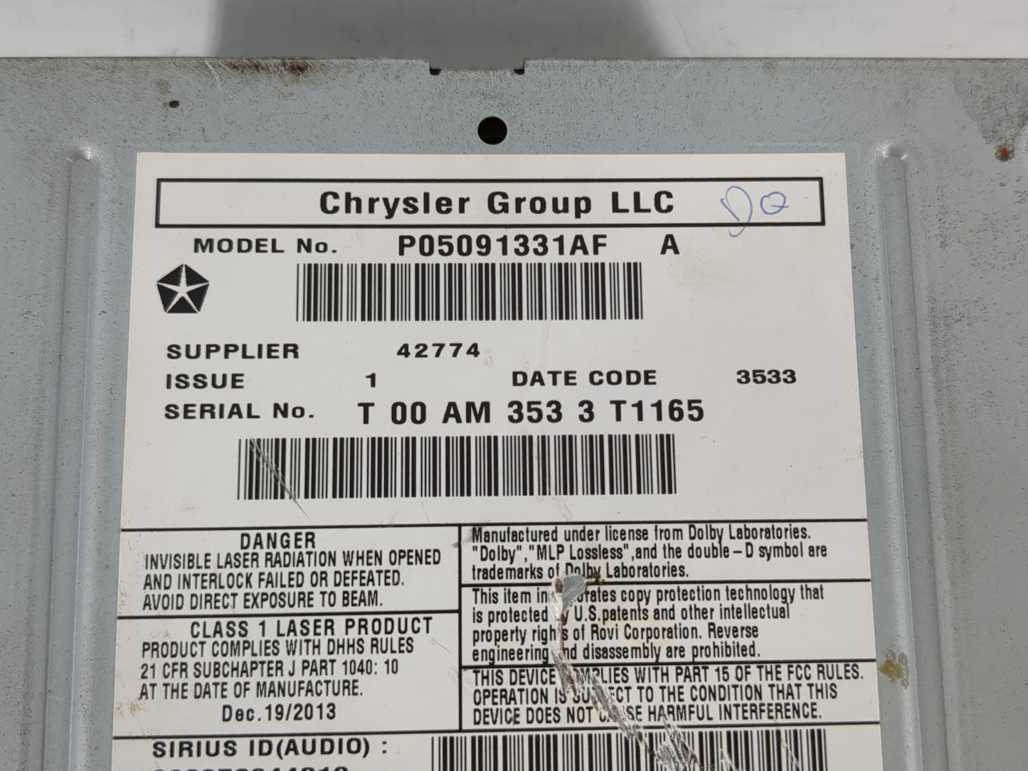 2014 Dodge Caravan Radio AM FM Cd Player Receiver Replacement P/N:P05091331AF Fits Fits 2012 2013 2015 2016 2017 2018 2019 2