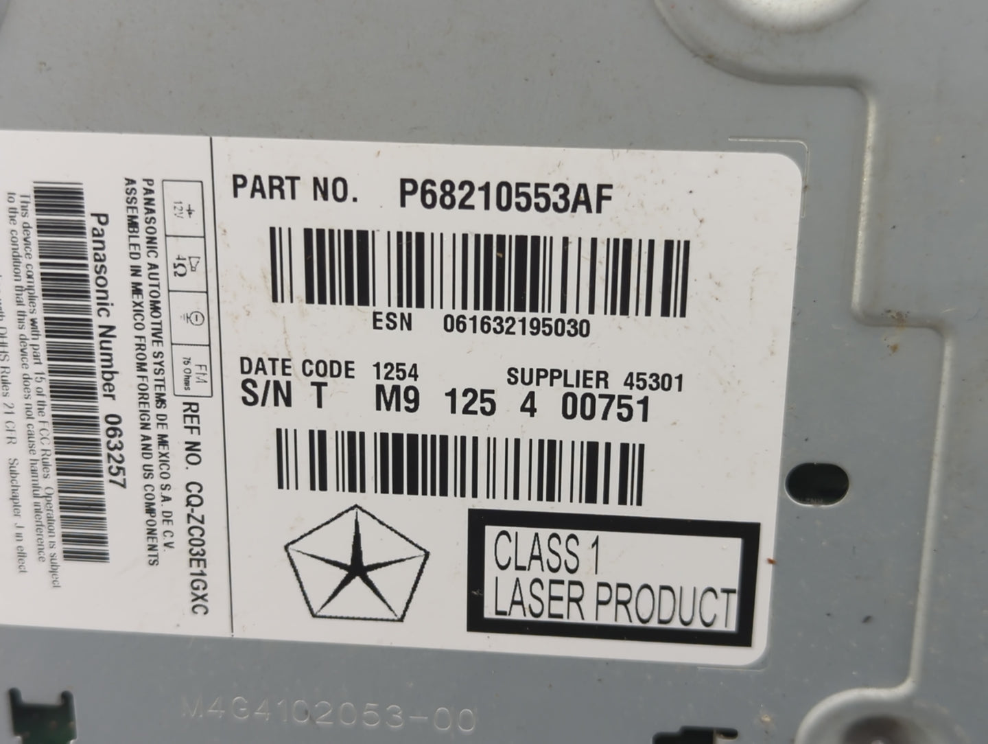 2014 Dodge Charger Radio AM FM Cd Player Receiver Replacement P/N:P68210553AF Fits OEM Used Auto Parts - Oemusedautoparts1.c