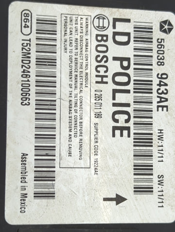 2011-2014 Dodge Charger Safety Restraint Srs Airbag Control Module