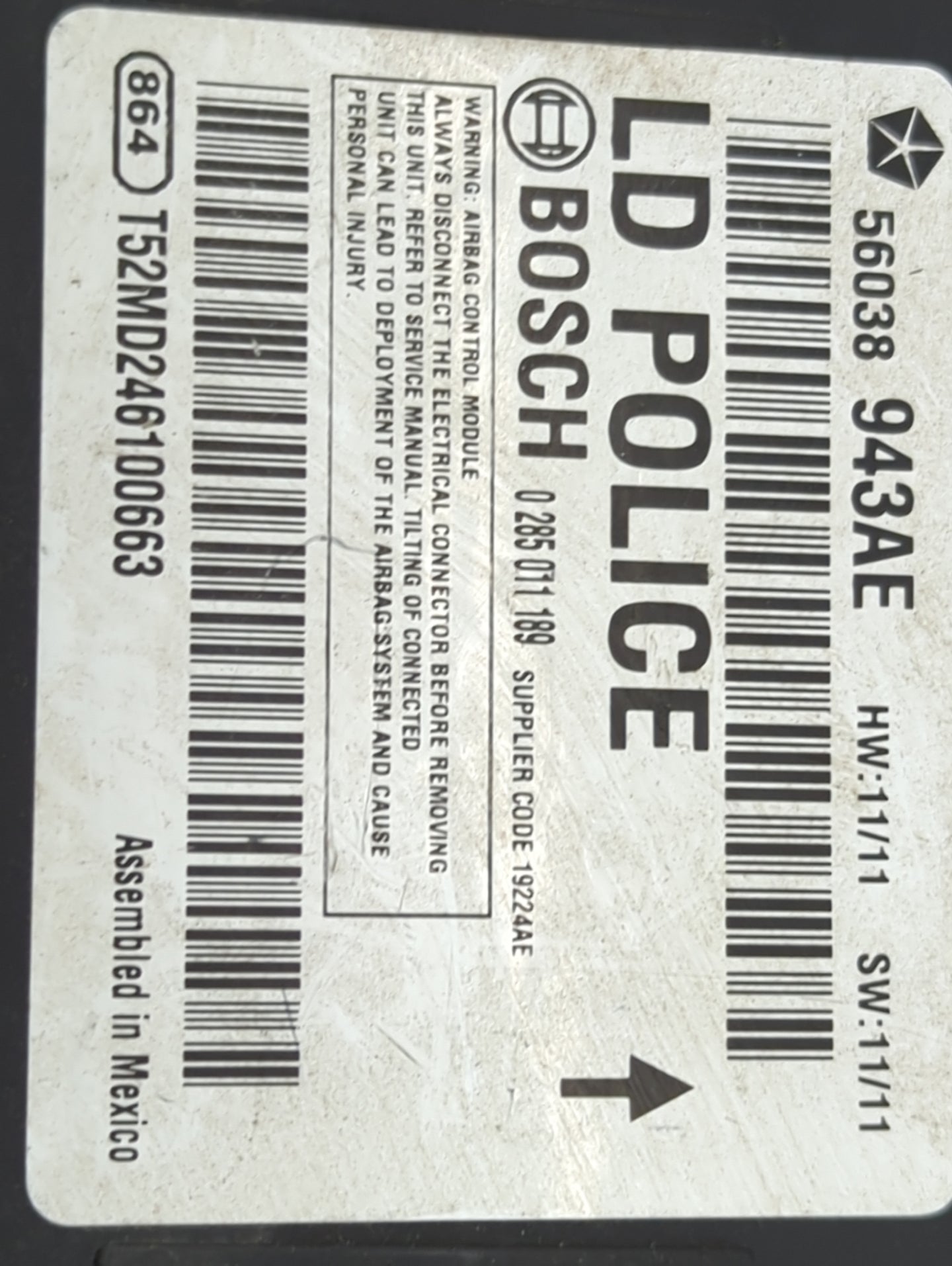 2011-2014 Dodge Charger Safety Restraint Srs Airbag Control Module - Oemusedautoparts1.com