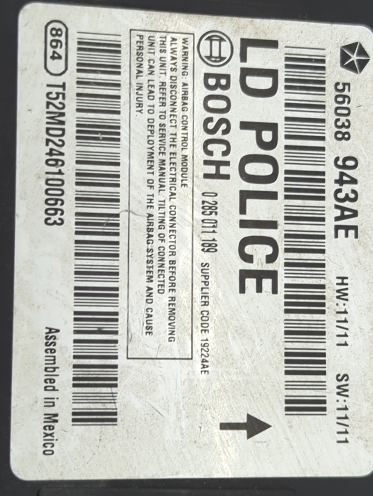 2011-2014 Dodge Charger Safety Restraint Srs Airbag Control Module - Oemusedautoparts1.com