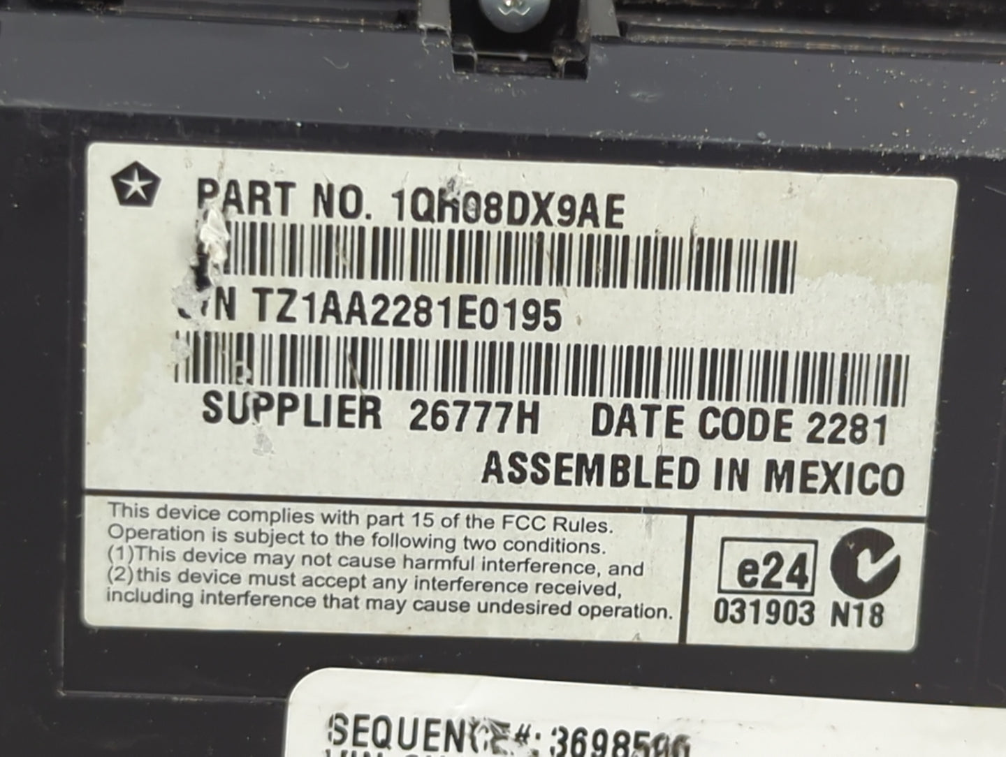2011-2014 Dodge Charger Climate Control Module Temperature AC/Heater Replacement P/N:1QH08DX9AE TZ1AA2281E0195 Fits OEM Used