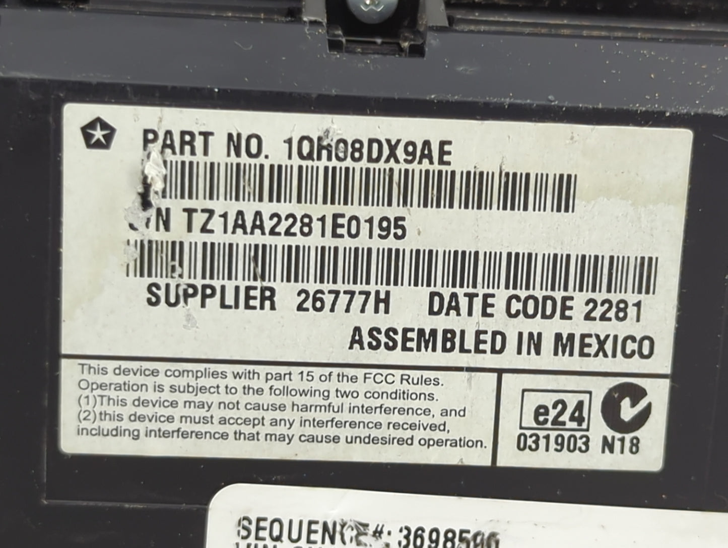 2011-2014 Dodge Charger Climate Control Module Temperature AC/Heater Replacement P/N:1QH08DX9AE TZ1AA2281E0195 Fits OEM Used