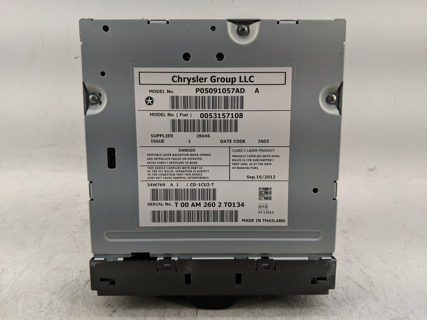 2014 Dodge Dart Radio AM FM Cd Player Receiver Replacement P/N:P05091057AD Fits OEM Used Auto Parts - Oemusedautoparts1.com