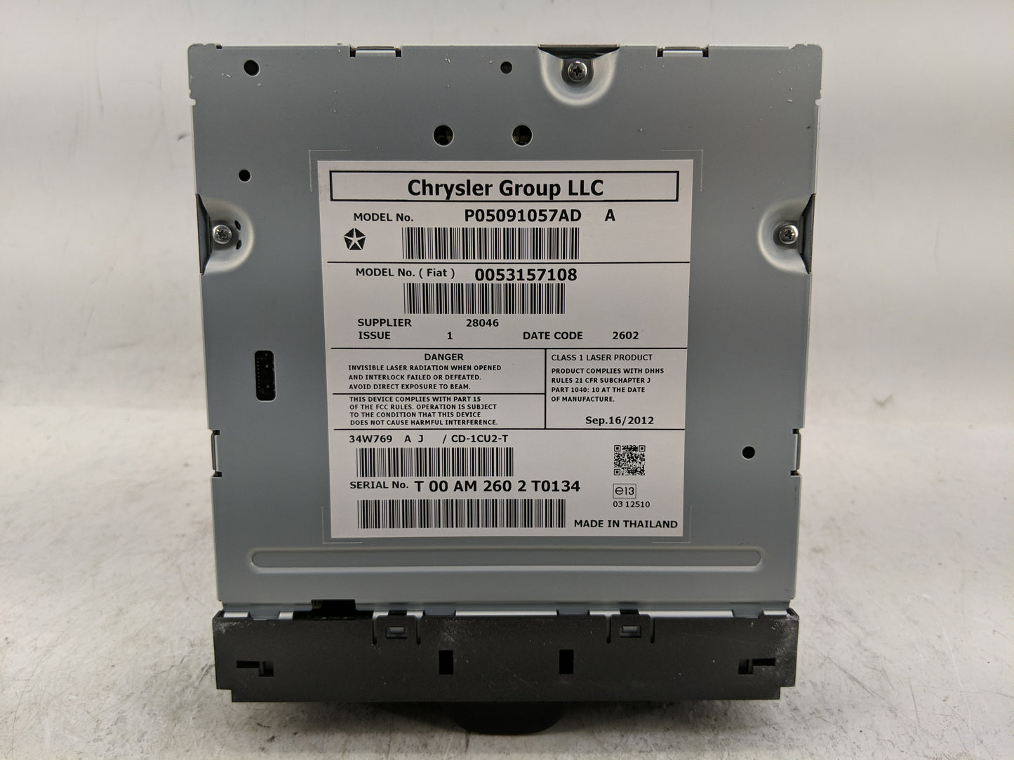 2014 Dodge Dart Radio AM FM Cd Player Receiver Replacement P/N:P05091057AD Fits OEM Used Auto Parts - Oemusedautoparts1.com