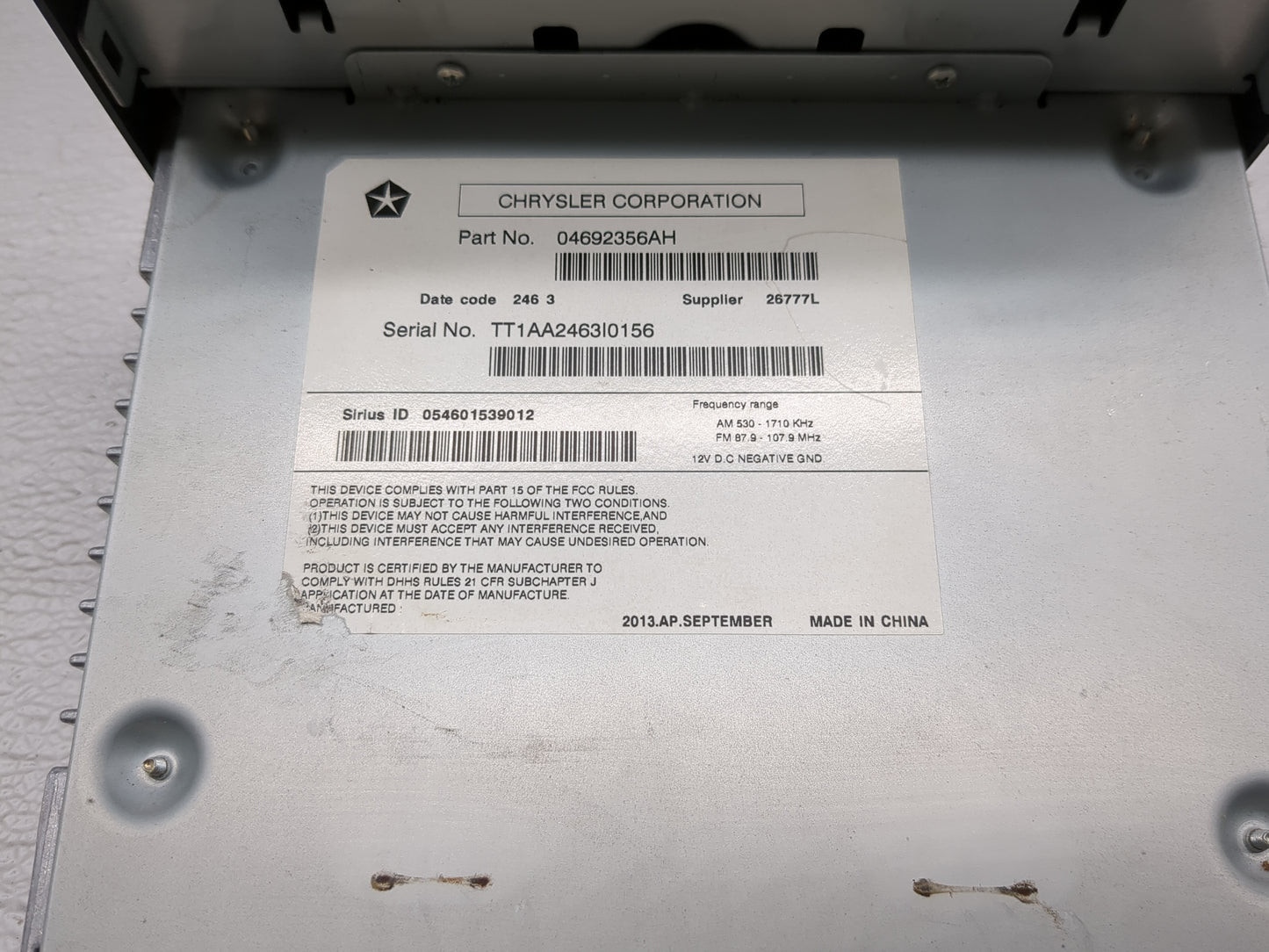 2013-2014 Dodge Dart Radio AM FM Cd Player Receiver Replacement P/N:04692356AH Fits Fits 2013 2014 OEM Used Auto Parts - Oem