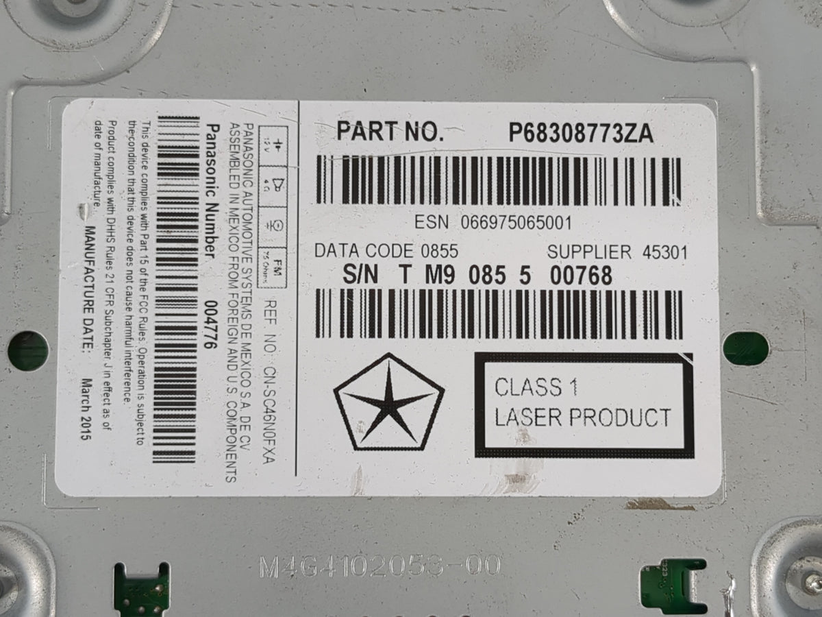 2014 Dodge Journey Radio AM FM Cd Player Receiver Replacement P/N:P68308773ZA OEM Used Auto Parts - Oemusedautoparts1.com