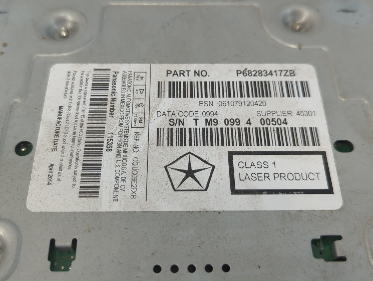 2014 Dodge Journey Radio AM FM Cd Player Receiver Replacement P/N:P68283417ZB Fits OEM Used Auto Parts - Oemusedautoparts1.c