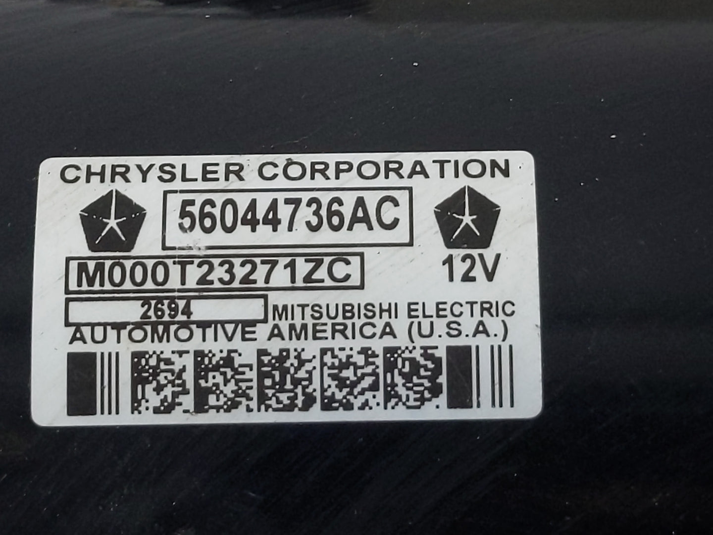 2014 Dodge Ram 1500 Car Starter Motor Solenoid OEM P/N:56044736AC Fits OEM Used Auto Parts - Oemusedautoparts1.com