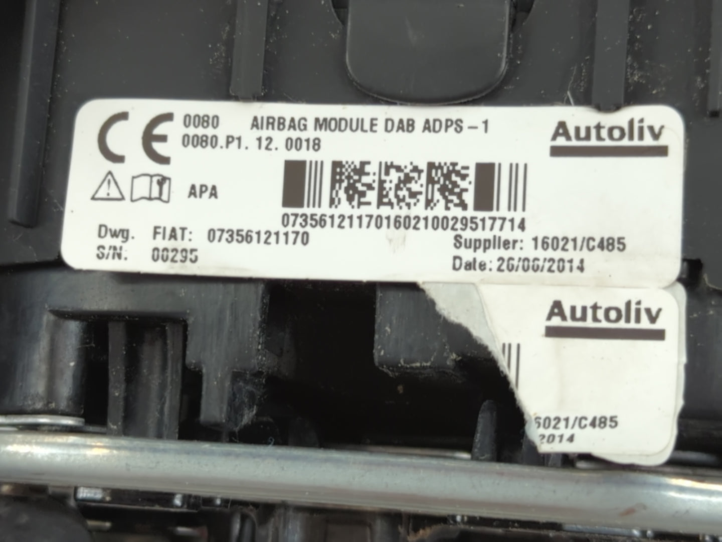 2014 Fiat 500 Air Bag Driver Left Steering Wheel Mounted P/N:07356121170 Fits OEM Used Auto Parts - Oemusedautoparts1.com